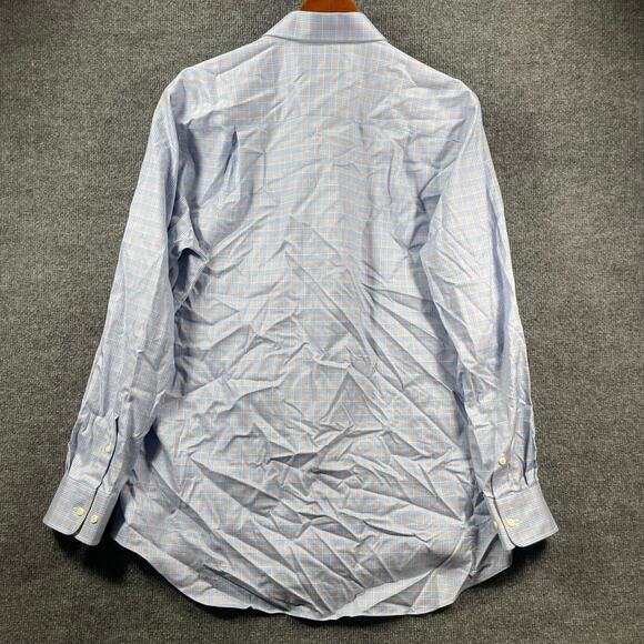 David Donahue Button Up Shirt Men's 17.5 34/35 Blue/Orange Tattersall Trim - Picture 11 of 12